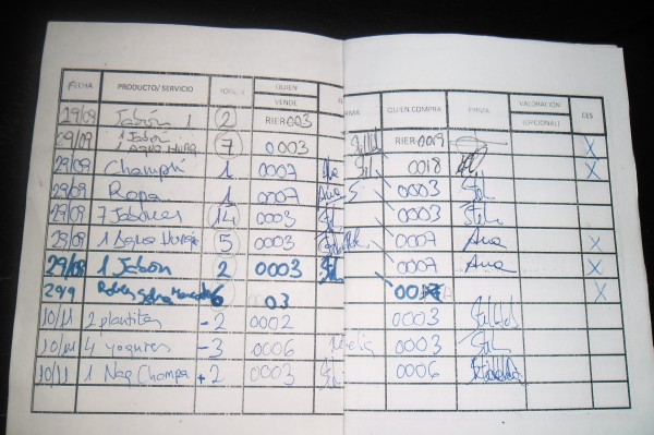 Anotaciones en la libreta de intercambio en robles.