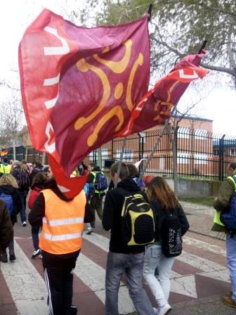 Un joven agita un labaro en una marcha en marzo de 2014.