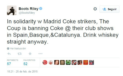 Boots Riley anunció en su cuenta oficial de Twitter su medida de presión el Boicot a Coca-Cola.