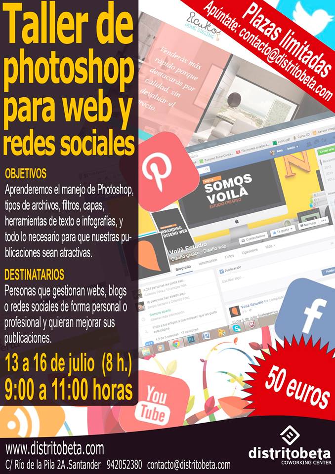 Cartel del taller de Photoshop que se impartirá en Distrito Beta.