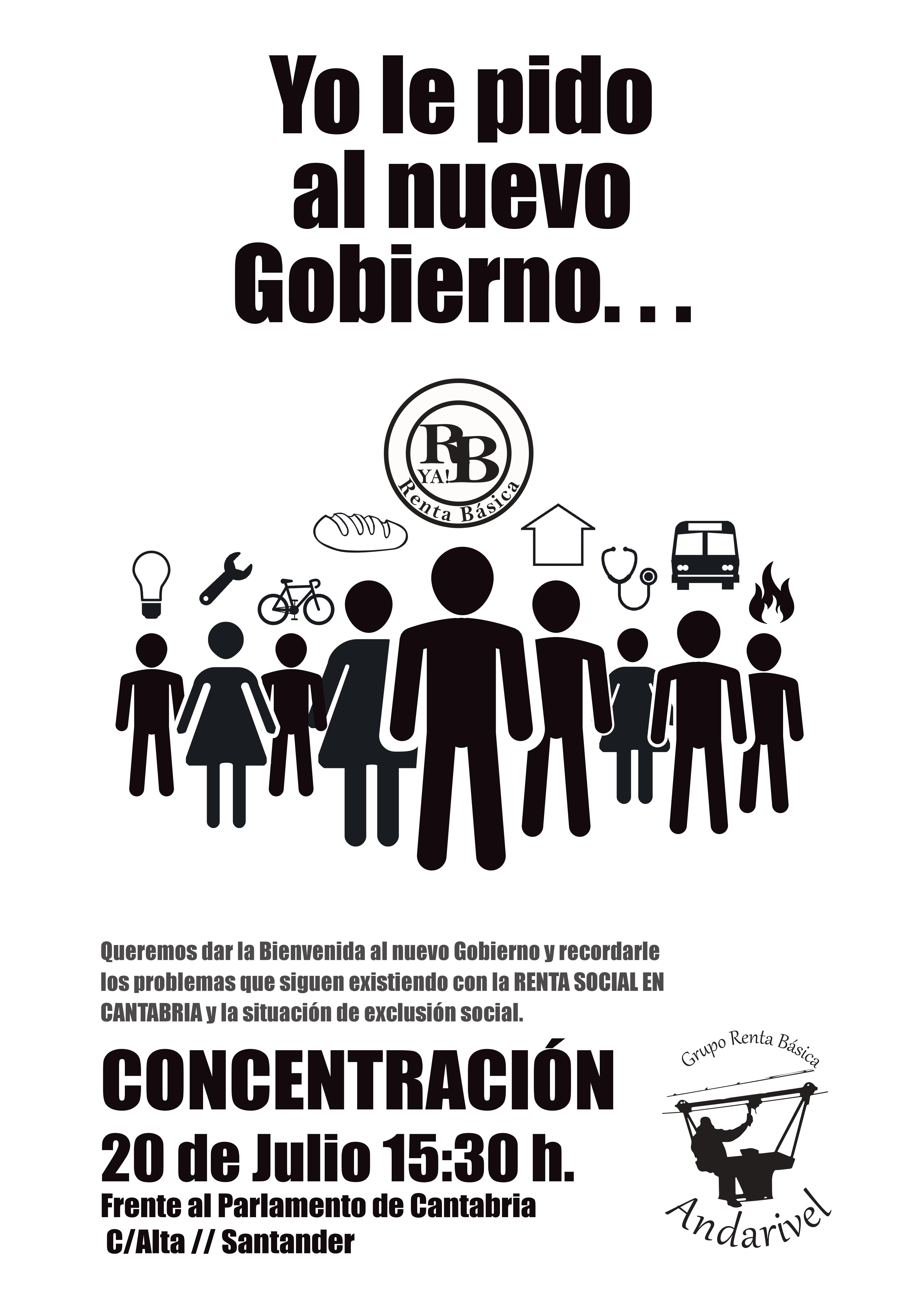 Cartel de la convocatoria del próximo lunes frente al Parlamento de Cantabria