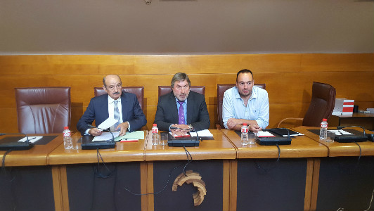 José María Mazón (izquierda) durante la comisión en el Parlamento de Cantabria.