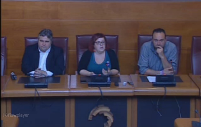 Los tres diputados de Podemos en el Parlamento de Cantabria.