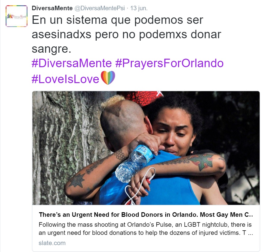 La comunidad LGTB denuncia la hipocresía que los homosexuales no puedan donar sangre tras la matanza de Orlando.