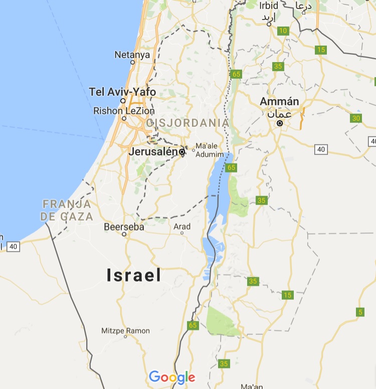 Imagen recogida de google maps donde se ve que Palestina no aparece reflejado.