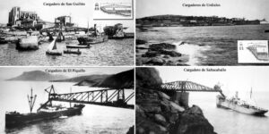 Algunos de los cargaderos de mineral de la costa castreña. Composición propia a partir de fotografías del Museo de la Minería del País Vasco (Gallarta)